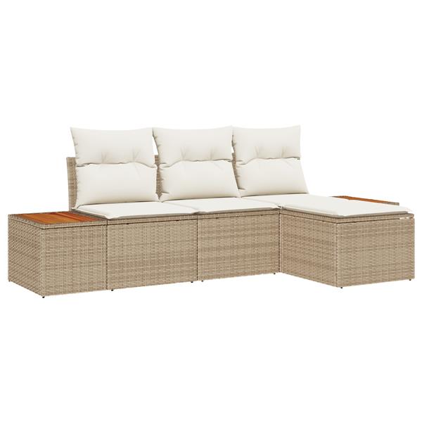 Grote foto vidaxl 4 delige tuinset met kussens in beige poly rattan en acacia tuin en terras tuinmeubelen