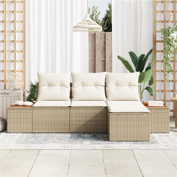 Grote foto vidaxl 4 delige tuinset met kussens in beige poly rattan en acacia tuin en terras tuinmeubelen