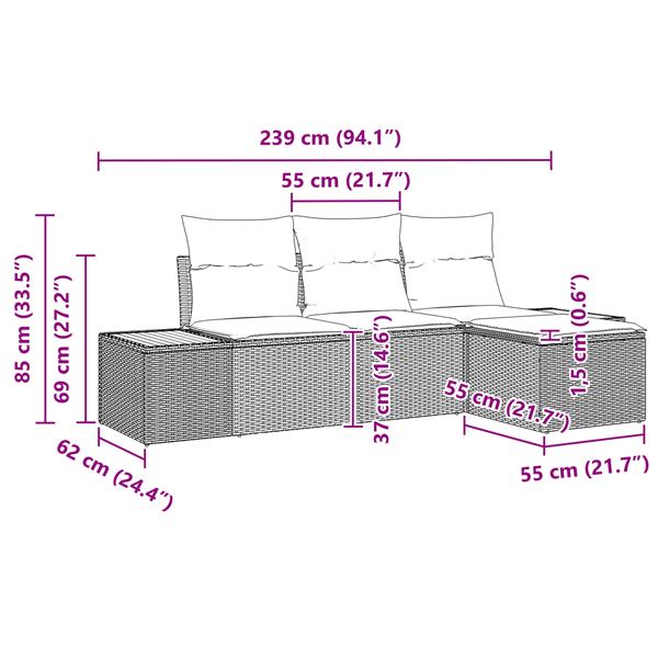 Grote foto vidaxl 4 delige tuinset met kussens in beige poly rattan en acacia tuin en terras tuinmeubelen