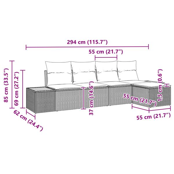 Grote foto vidaxl 5 delige tuinset met kussens zwart poly rattan acacia tuin en terras tuinmeubelen