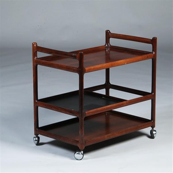 Grote foto theewagen dranken trolley 3 niveaus palissander ca 1960 door henning korch voor cfc silkenborg no.3 antiek en kunst stoelen en banken