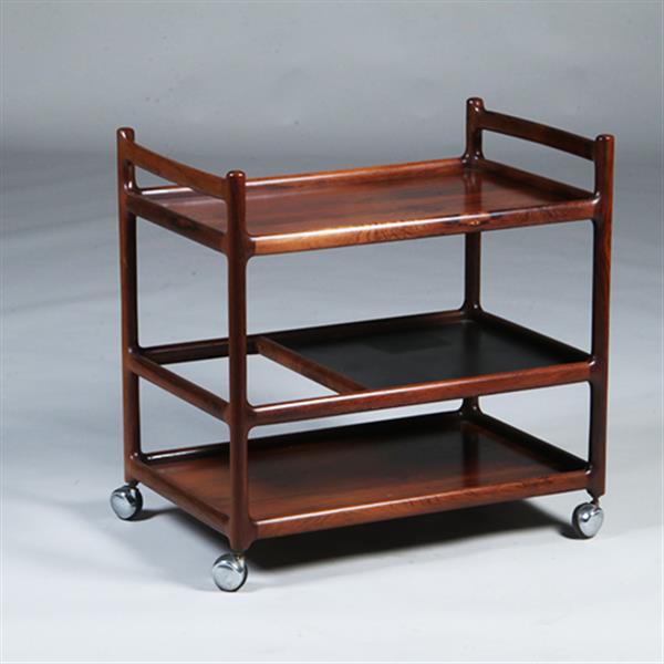 Grote foto theewagen dranken trolley 3 niveaus palissander ca 1960 door henning korch voor cfc silkenborg no.3 antiek en kunst stoelen en banken