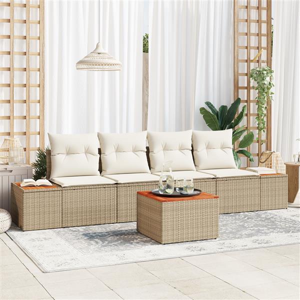 Grote foto vidaxl 5 delige tuinset met kussens in beige van poly ratten en acacia tuin en terras tuinmeubelen