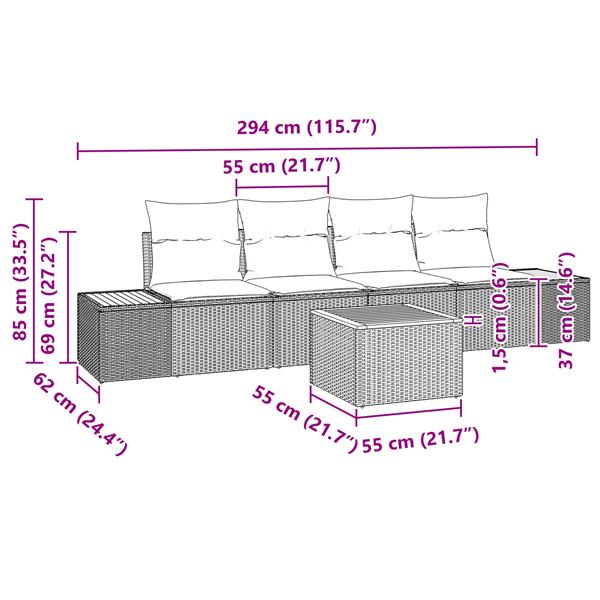 Grote foto vidaxl 5 delige tuinset met kussens in beige van poly ratten en acacia tuin en terras tuinmeubelen