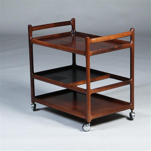 Grote foto theewagen dranken trolley 3 niveaus palissander ca 1960 door henning korch voor cfc silkenborg no.3 antiek en kunst stoelen en banken