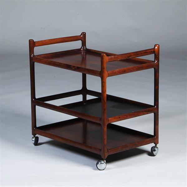 Grote foto theewagen dranken trolley 3 niveaus palissander ca 1960 door henning korch voor cfc silkenborg no.3 antiek en kunst stoelen en banken