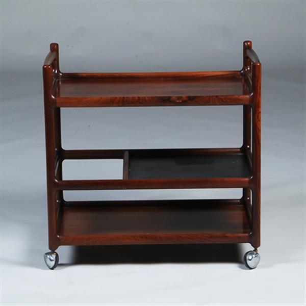 Grote foto theewagen dranken trolley 3 niveaus palissander ca 1960 door henning korch voor cfc silkenborg no.3 antiek en kunst stoelen en banken