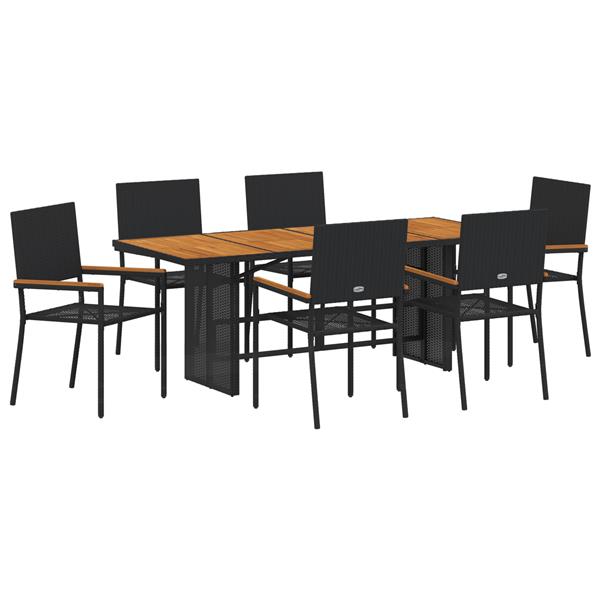 Grote foto vidaxl 7 delige tuinset poly rattan zwart tuin en terras tuinmeubelen