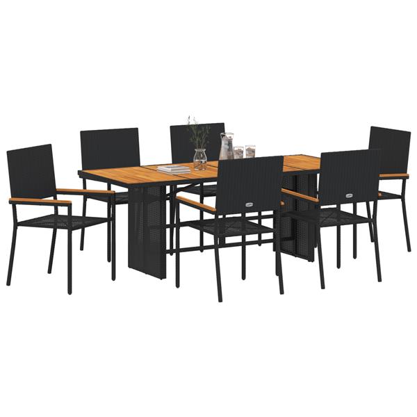 Grote foto vidaxl 7 delige tuinset poly rattan zwart tuin en terras tuinmeubelen