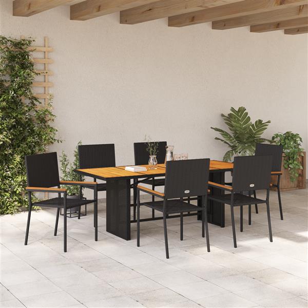 Grote foto vidaxl 7 delige tuinset poly rattan zwart tuin en terras tuinmeubelen