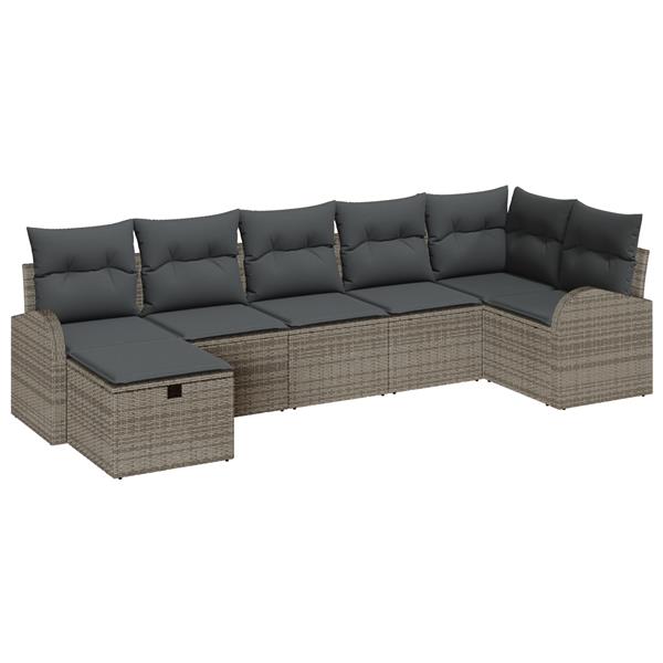 Grote foto vidaxl 7 delige tuinbankenset met kussens poly rattan grijs tuin en terras tuinmeubelen