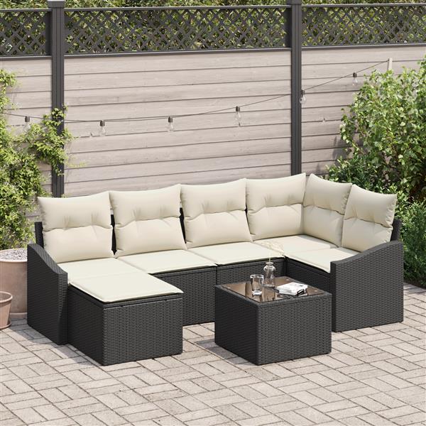 Grote foto vidaxl 6 delige tuinset met kussens bruin poly rattan tuin en terras tuinmeubelen