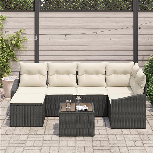 Grote foto vidaxl 6 delige tuinset met kussens bruin poly rattan tuin en terras tuinmeubelen