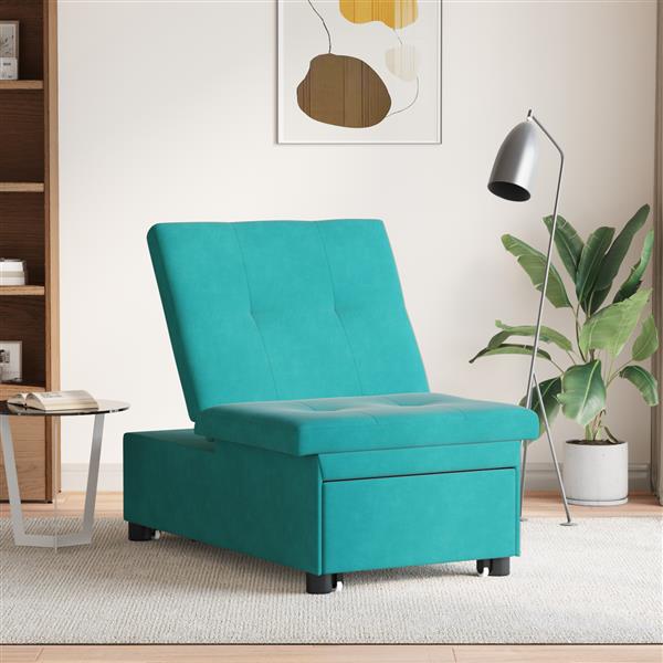 Grote foto vidaxl slaapbank 3 in 1 uittrekbaar turquoise fluweel huis en inrichting bankstellen