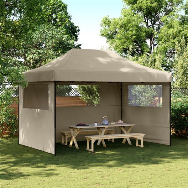 Grote foto vidaxl partytent inklapbaar pop up met 3 zijwanden taupe tuin en terras overige tuin en terras
