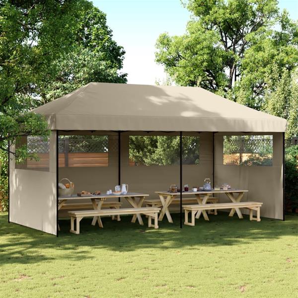 Grote foto vidaxl partytent inklapbaar pop up met 3 zijwanden taupe tuin en terras overige tuin en terras