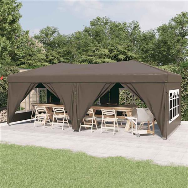 Grote foto vidaxl partytent inklapbaar met zijwanden 3x6 m taupe tuin en terras overige tuin en terras