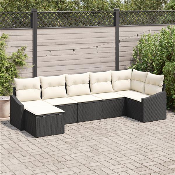 Grote foto vidaxl 7 delige tuinset met kussens zwart poly rattan tuin en terras tuinmeubelen