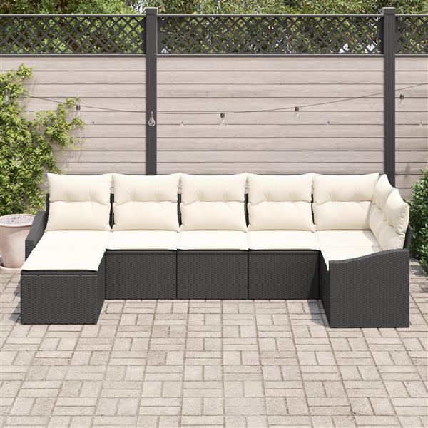 Grote foto vidaxl 7 delige tuinset met kussens zwart poly rattan tuin en terras tuinmeubelen