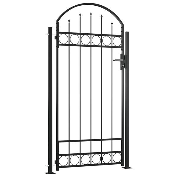 Grote foto vidaxl poort met gebogen bovenkant en 2 palen 105x204 cm zwart tuin en terras hekken en schuttingen