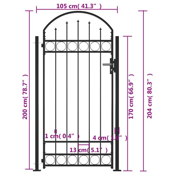 Grote foto vidaxl poort met gebogen bovenkant en 2 palen 105x204 cm zwart tuin en terras hekken en schuttingen
