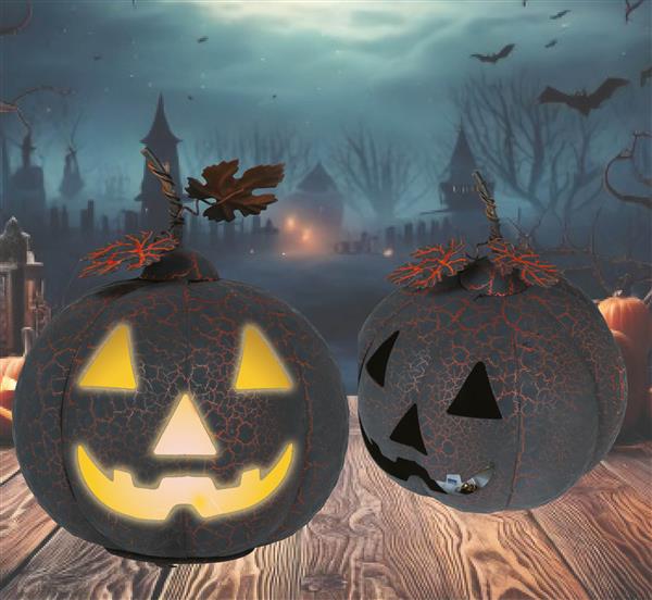 Grote foto black and orange pumpkin metal with light 20 cm verzamelen overige verzamelingen
