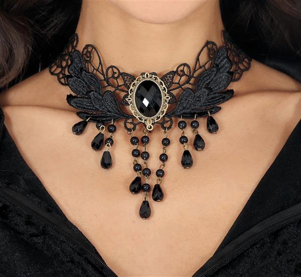 Grote foto black embroidered choker with beads verzamelen overige verzamelingen
