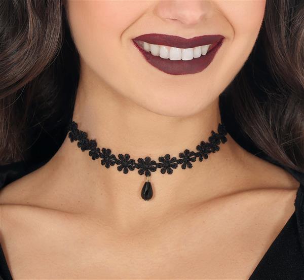 Grote foto black embroidered choker with flowers verzamelen overige verzamelingen