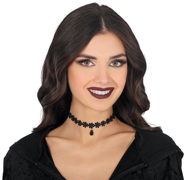 Grote foto black embroidered choker with flowers verzamelen overige verzamelingen