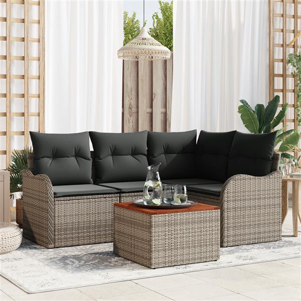 Grote foto vidaxl 5 delige tuinbankenset met kussens poly rattan acacia grijs tuin en terras tuinmeubelen