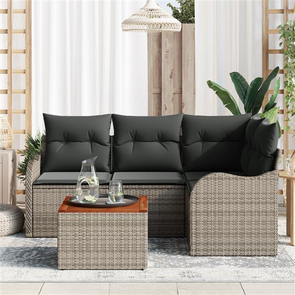 Grote foto vidaxl 5 delige tuinbankenset met kussens poly rattan acacia grijs tuin en terras tuinmeubelen
