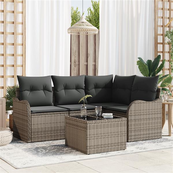 Grote foto vidaxl 4 delige tuinbankenset met kussens poly rattan zwart tuin en terras tuinmeubelen