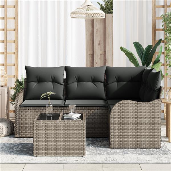 Grote foto vidaxl 4 delige tuinbankenset met kussens poly rattan zwart tuin en terras tuinmeubelen