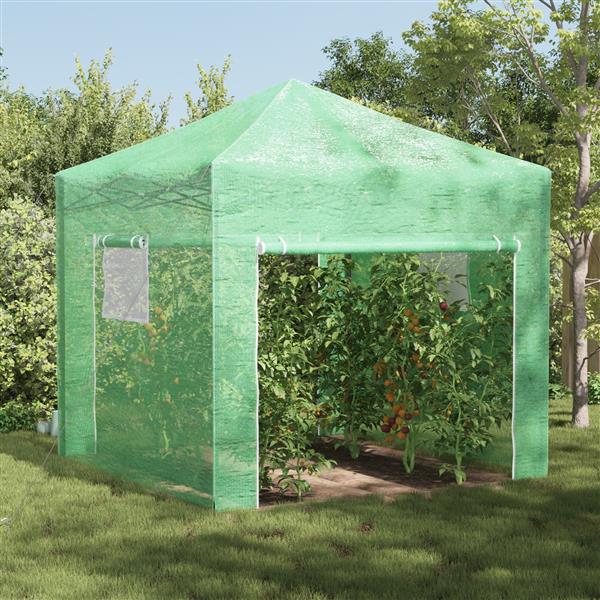 Grote foto vidaxl kweekkas met opblaasframe groen 290 x 290 x 315 cm staal tuin en terras overige tuin en terras