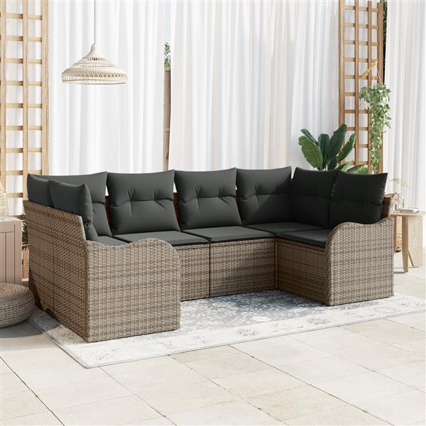 Grote foto vidaxl 6 delige ligbedset met kussens grijs poly rattan tuin en terras tuinmeubelen
