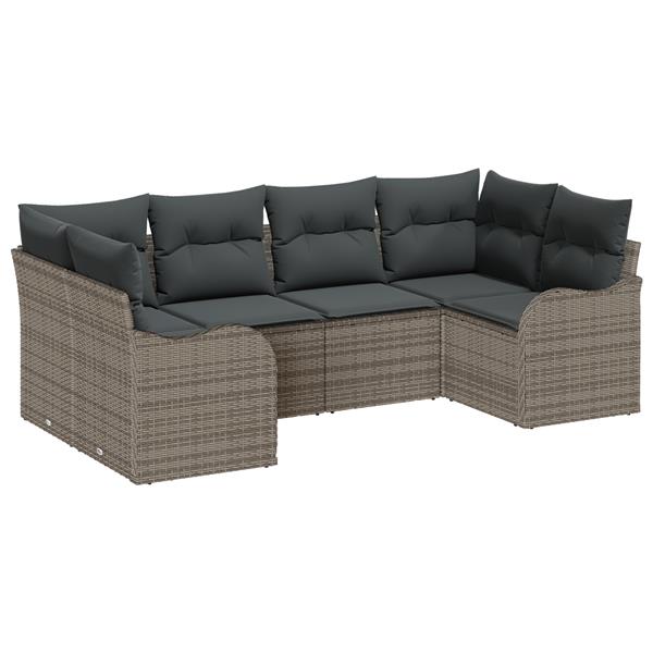 Grote foto vidaxl 6 delige ligbedset met kussens grijs poly rattan tuin en terras tuinmeubelen