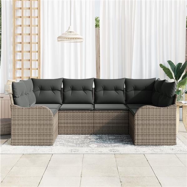 Grote foto vidaxl 6 delige ligbedset met kussens grijs poly rattan tuin en terras tuinmeubelen