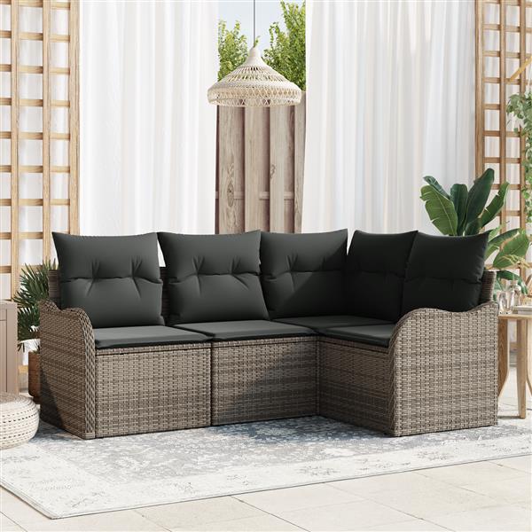 Grote foto vidaxl 4 delige tuinbankenset met kussens poly rattan grijs tuin en terras tuinmeubelen