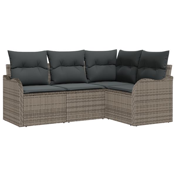 Grote foto vidaxl 4 delige tuinbankenset met kussens poly rattan grijs tuin en terras tuinmeubelen