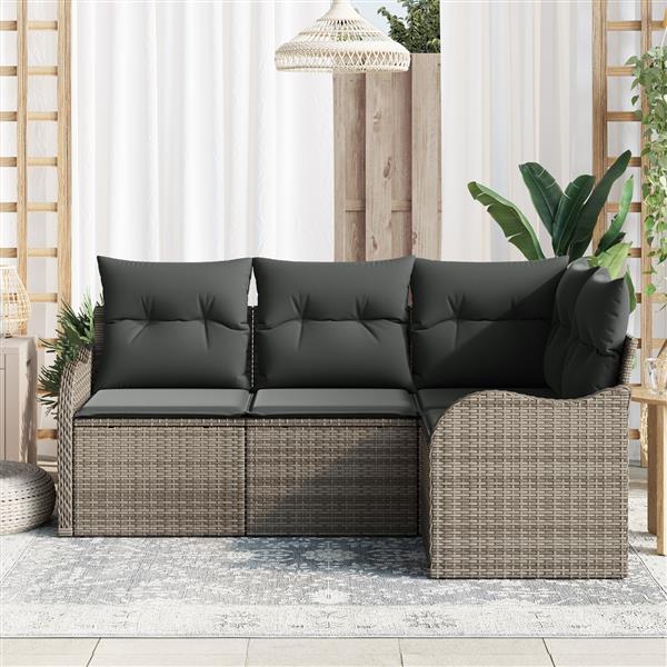 Grote foto vidaxl 4 delige tuinbankenset met kussens poly rattan grijs tuin en terras tuinmeubelen