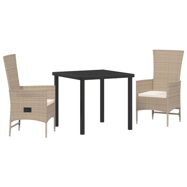 Grote foto vidaxl 3 delige tuinset met kussens beigekleurd poly rattan tuin en terras tuinmeubelen