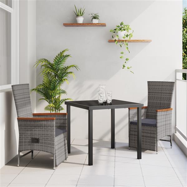 Grote foto vidaxl 3 delige tuinset met kussens in grijs poly rattan tuin en terras tuinmeubelen