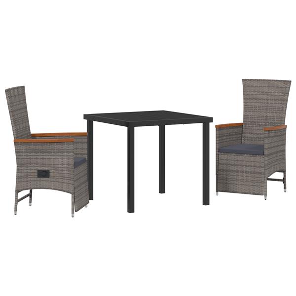 Grote foto vidaxl 3 delige tuinset met kussens in grijs poly rattan tuin en terras tuinmeubelen