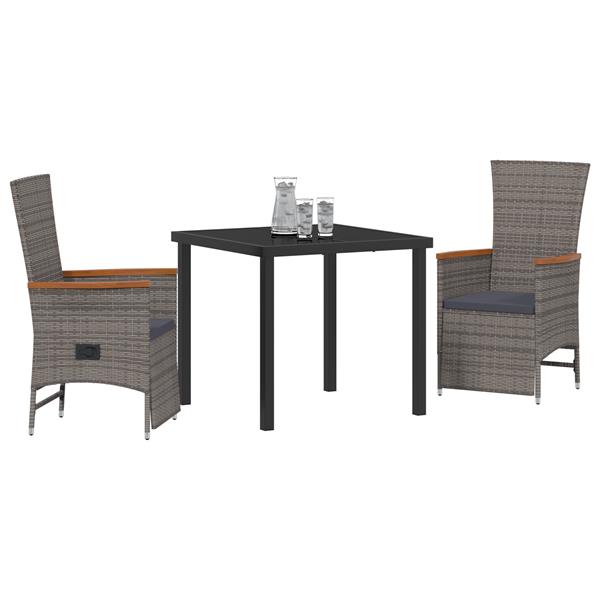 Grote foto vidaxl 3 delige tuinset met kussens in grijs poly rattan tuin en terras tuinmeubelen