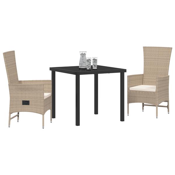 Grote foto vidaxl 3 delige tuinset met kussens beigekleurd poly rattan tuin en terras tuinmeubelen