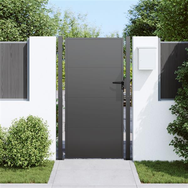 Grote foto vidaxl tuinpoort met slot zwart 100 x 200 cm poedergecoat staal tuin en terras hekken en schuttingen