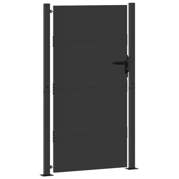 Grote foto vidaxl tuinpoort met slot zwart 105 x 200 cm poedergecoat staal tuin en terras hekken en schuttingen