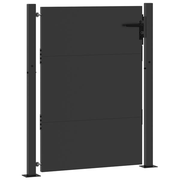 Grote foto vidaxl tuinpoort met slot zwart 105 x 150 cm poedergecoat staal tuin en terras hekken en schuttingen