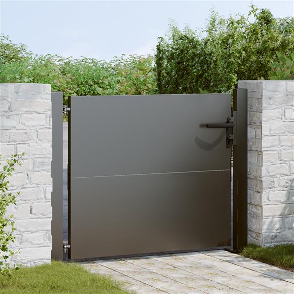 Grote foto vidaxl tuinpoort met slot zwart 105 x 100 cm poedergecoat staal tuin en terras hekken en schuttingen