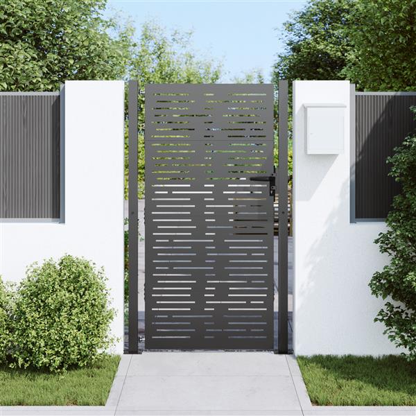 Grote foto vidaxl tuinpoort met slot zwart 105 x 200 cm poedergecoat staal tuin en terras hekken en schuttingen